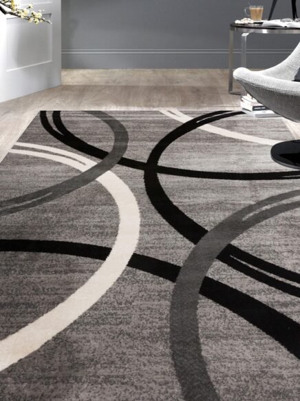 Modern Wavy Circles Design Area Rug 5'3" x 7'3" Gray