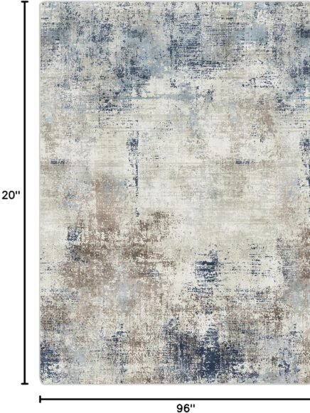 Machine Washable Rug 8x10 Area Rugs for Living Room Bedroom, Large Blue Gray Abstract Area Rug Soft Throw Rugs, Low-Pile Floor Carpet with Non Slip Rubber Backing