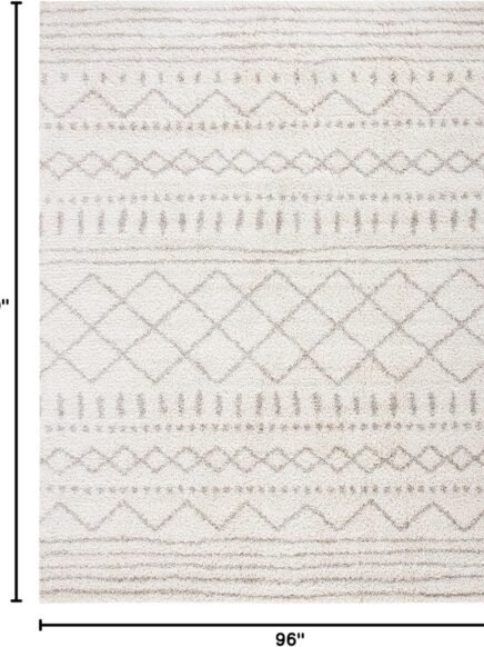 Area Rug - 8' x 10', Ivory & Beige, Moroccan Design, Non-Shedding & Easy Care, 1.6-inch Thick Ideal for High Traffic Areas in Living Room, Bedroom (ASG741A)