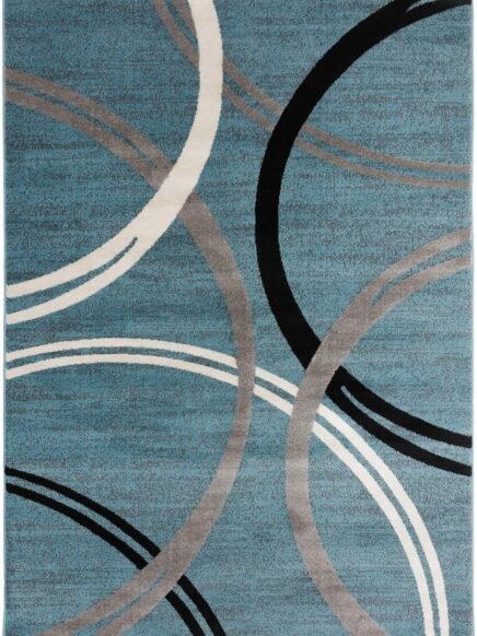 Modern Wavy Circles Design Area Rug 5' 3" x 7' 3" Blue