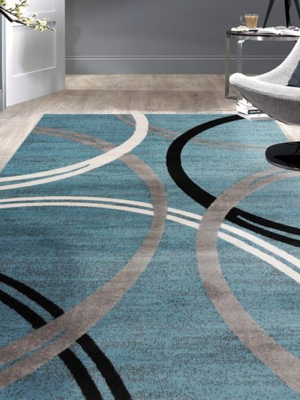 Modern Wavy Circles Design Area Rug 5' 3" x 7' 3" Blue