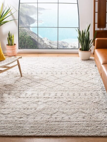 Area Rug - 8' x 10', Ivory & Beige, Moroccan Design, Non-Shedding & Easy Care, 1.6-inch Thick Ideal for High Traffic Areas in Living Room, Bedroom (ASG741A)